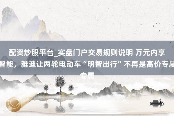 配资炒股平台_实盘门户交易规则说明 万元内享智能，雅迪让两轮电动车“明智出行”不再是高价专属
